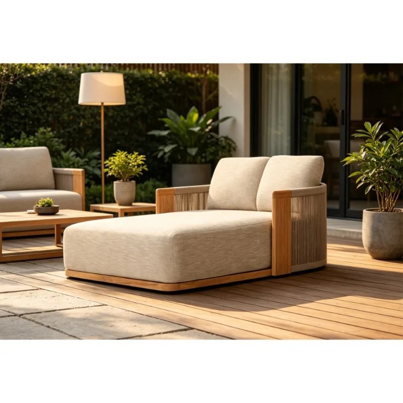 Outdoor Furniture Teak Wood - Patio Teak Chaise Lounge Daybed Weather-Resistant
