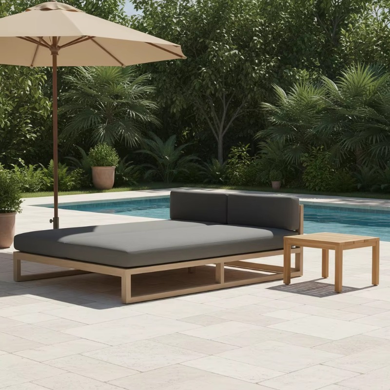 Outdoor Furniture Teak Wood - Outdoor Sunbed Furniture Double Seat Solid