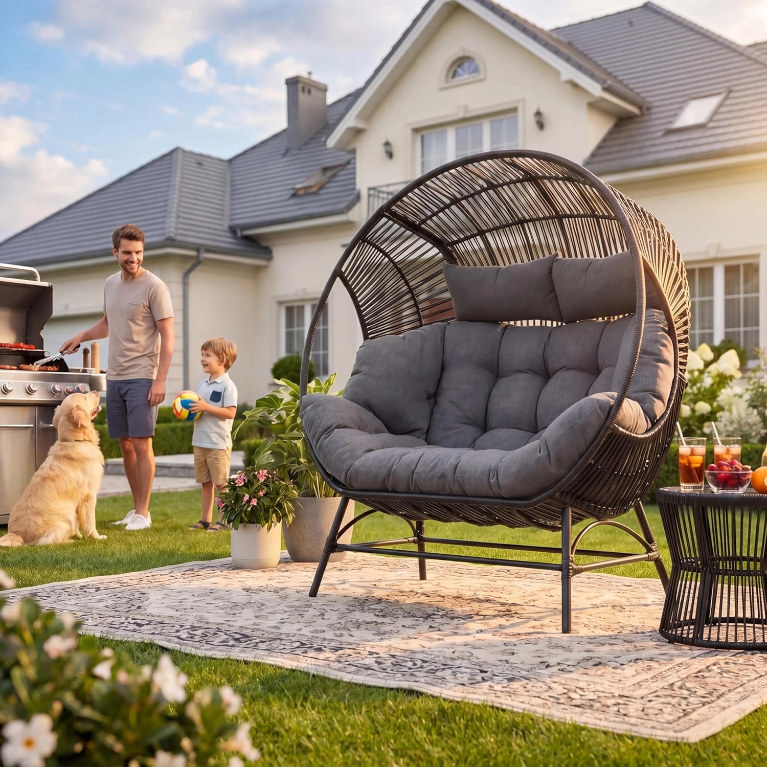 Hanging Egg Chair - Outdoor Round Egg Chair with Armrest,