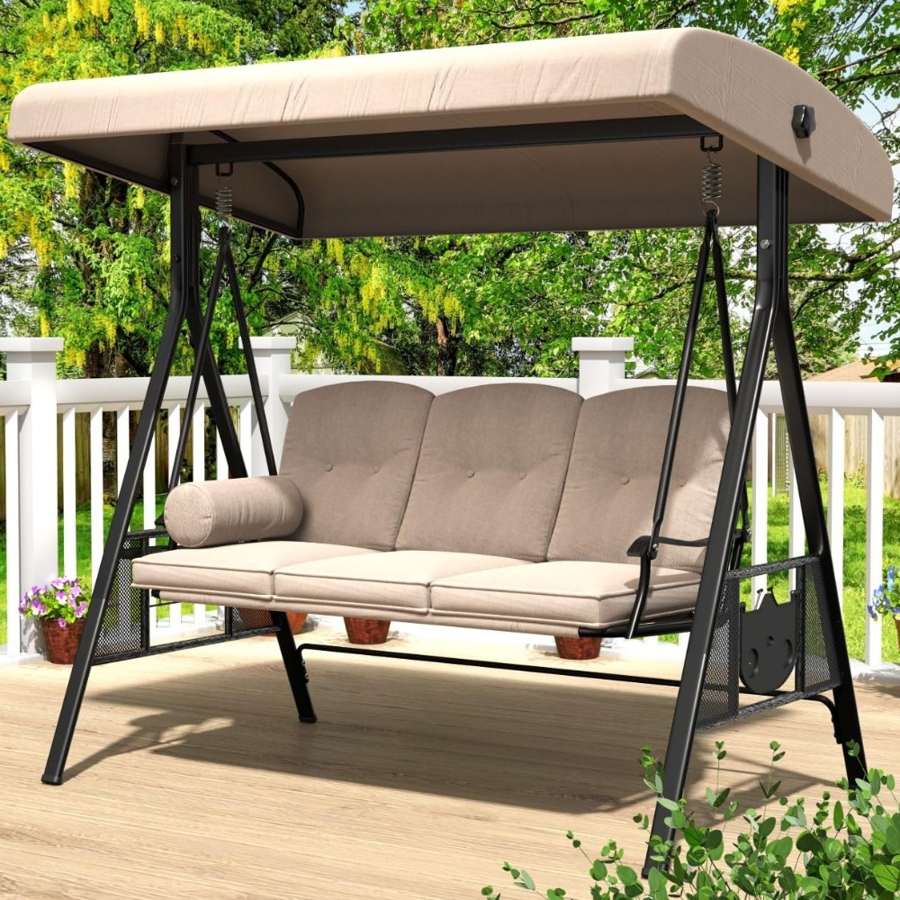 Hanging Egg Chair - Outdoor Porch Swing, 3-Seat Porch Swing