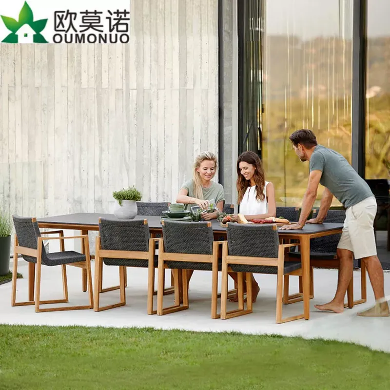 Outdoor Furniture Teak Wood - Outdoor Rattan Teak Dining Set 1