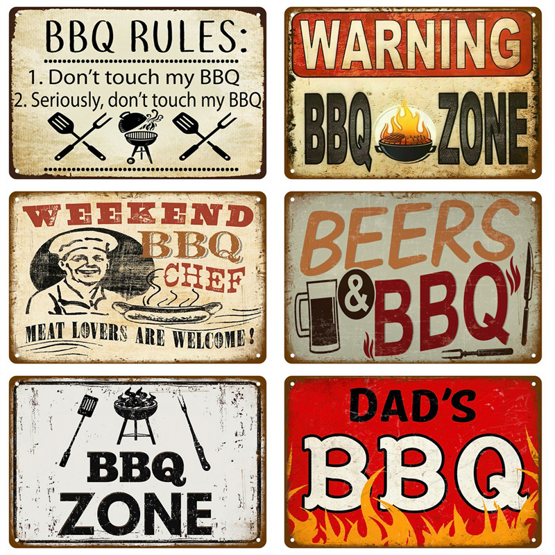 Outdoor Furniture Zone - Vintage Tin Sign Dad`s BBQ Yard