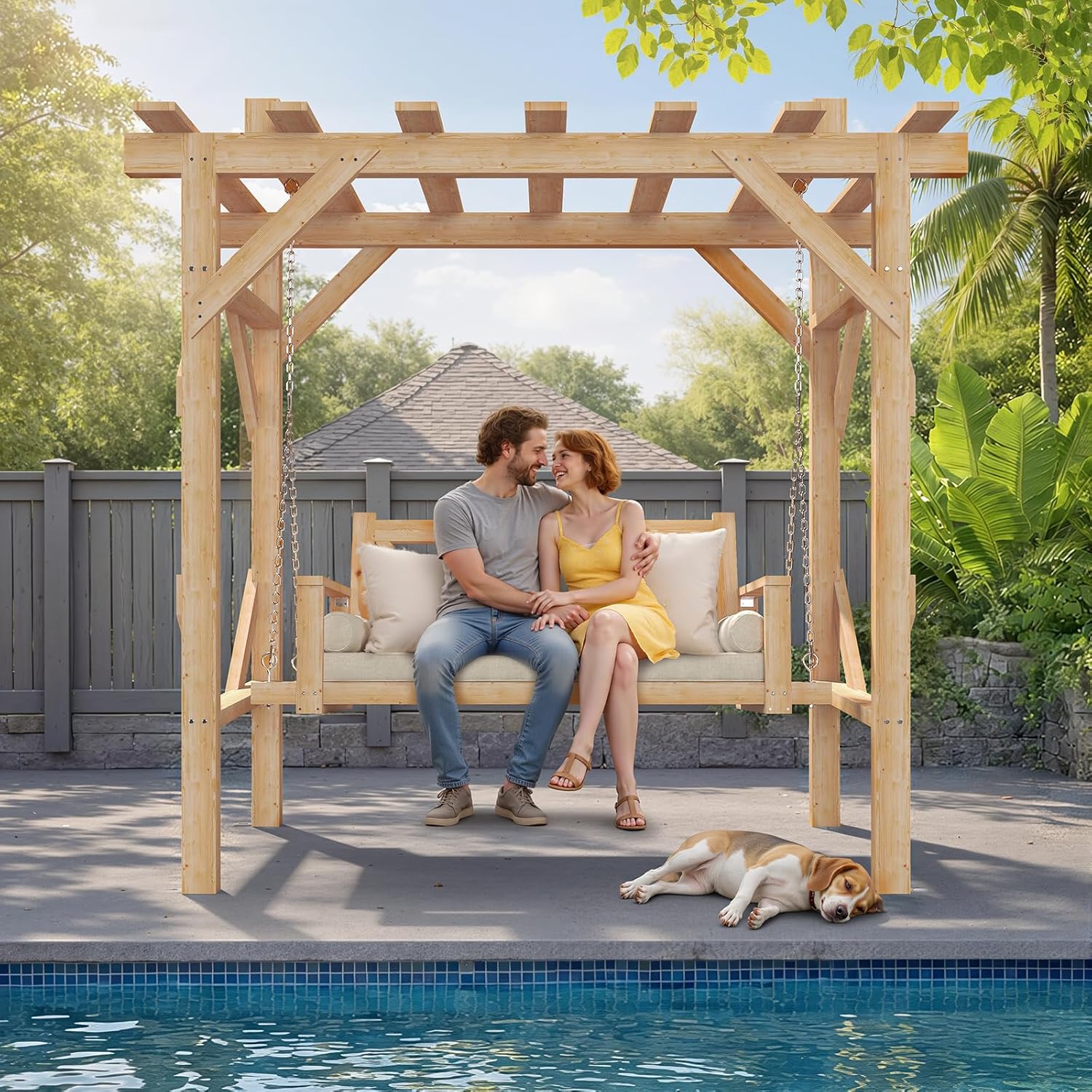 Cedar Wood Pergola Swing Bench - Hanging Egg Chair recension och pris