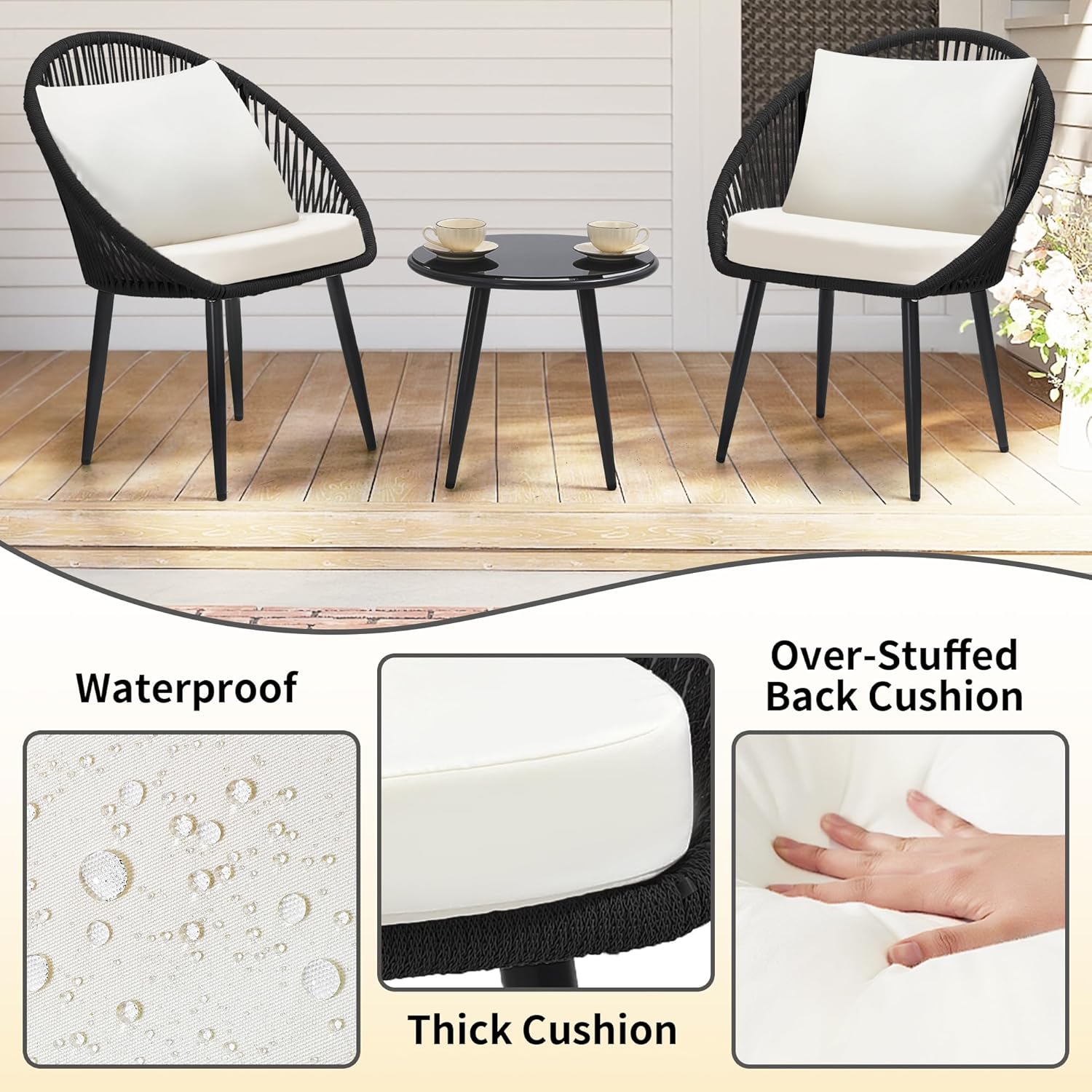 3 Pieces Bistro Set, Woven Rop - Outdoor Furniture Deals recension och pris