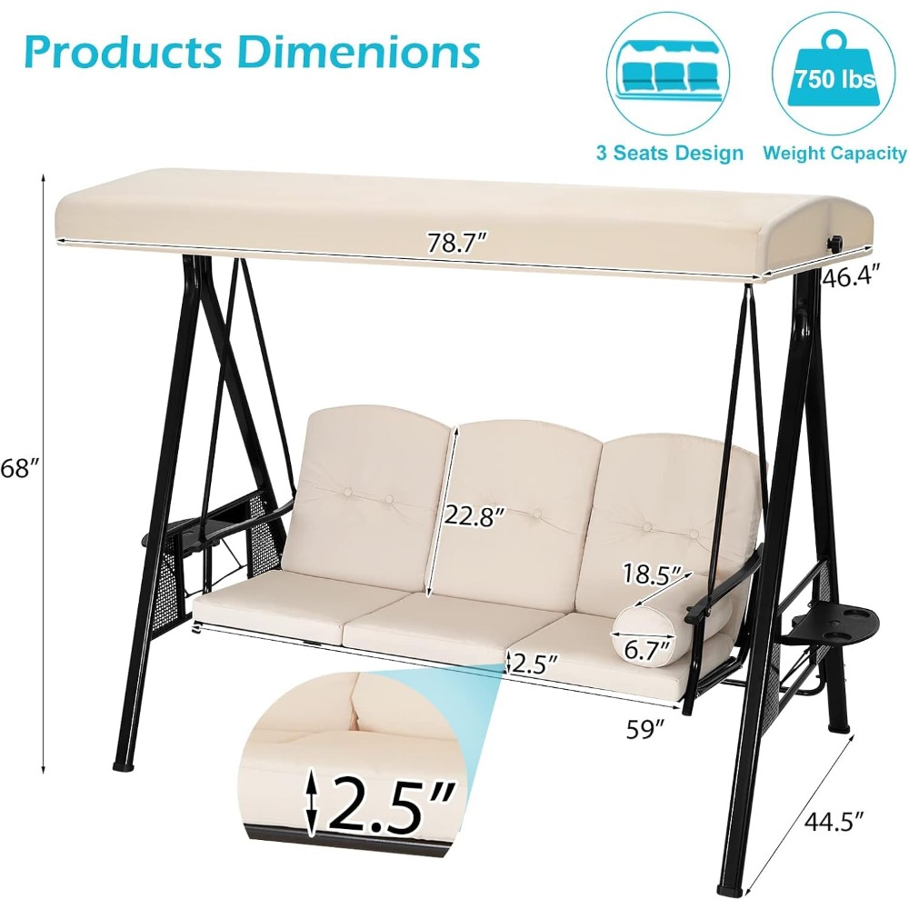 Outdoor Porch Swing, 3-Seat Po - Hanging Egg Chair recension och pris