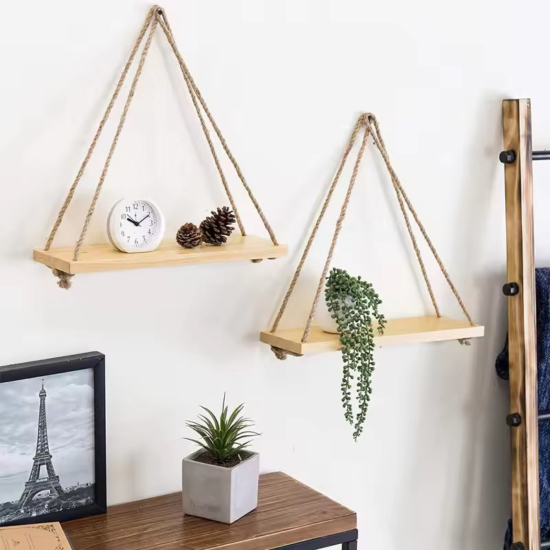 Novel Floating Wood Shelf with - Outdoor Furniture Rope recension och pris